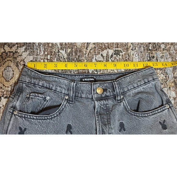 Playboy PacSun Women’s Jeans Size 26 Black/Gray Denim Embroidered Bunnies YTK - Picture 7 of 10